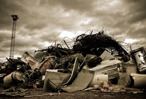 Professional waste removal team handling construction debris